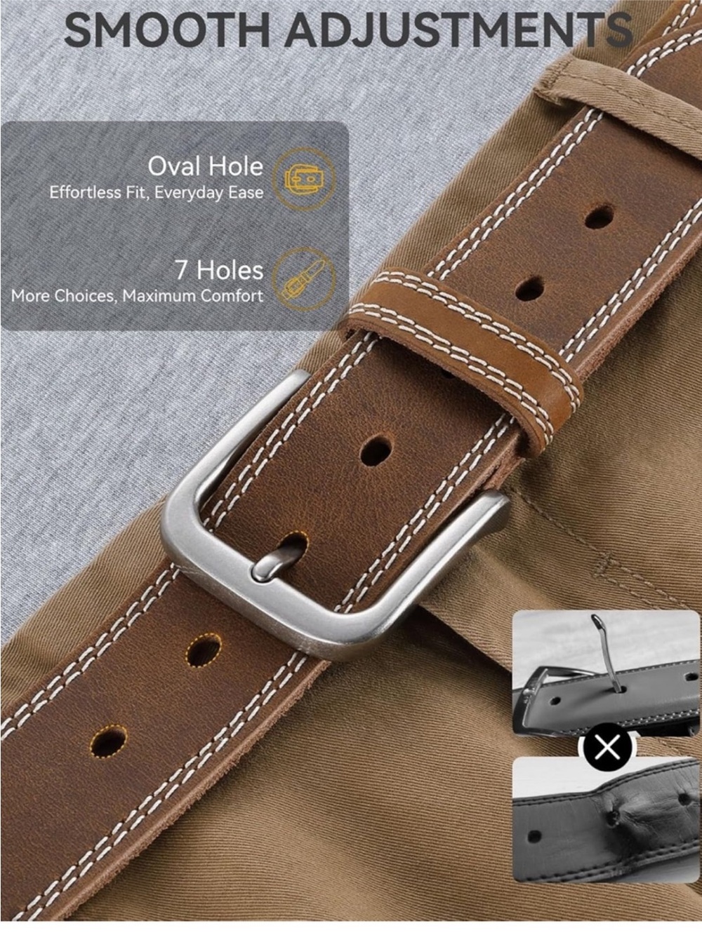 RESERVED FOR EMIL Classic Tan Full Grain Cowhide Leather Belt, Gunmetal Buckle - Picture 3 of 7